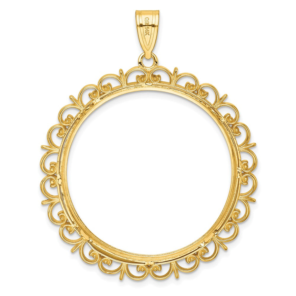 14k Polished Fancy 32.7mm Prong Coin Bezel Pendant