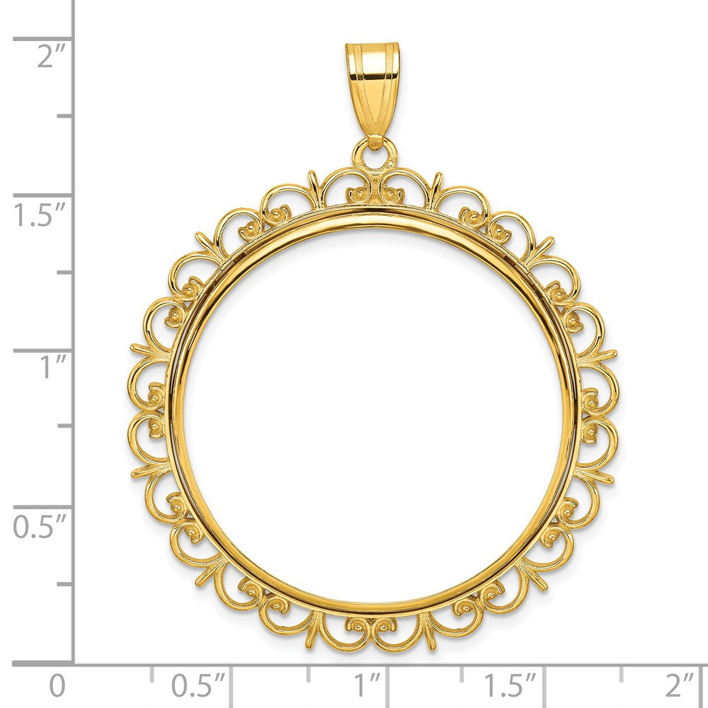 14k Polished Fancy 32.7mm Prong Coin Bezel Pendant