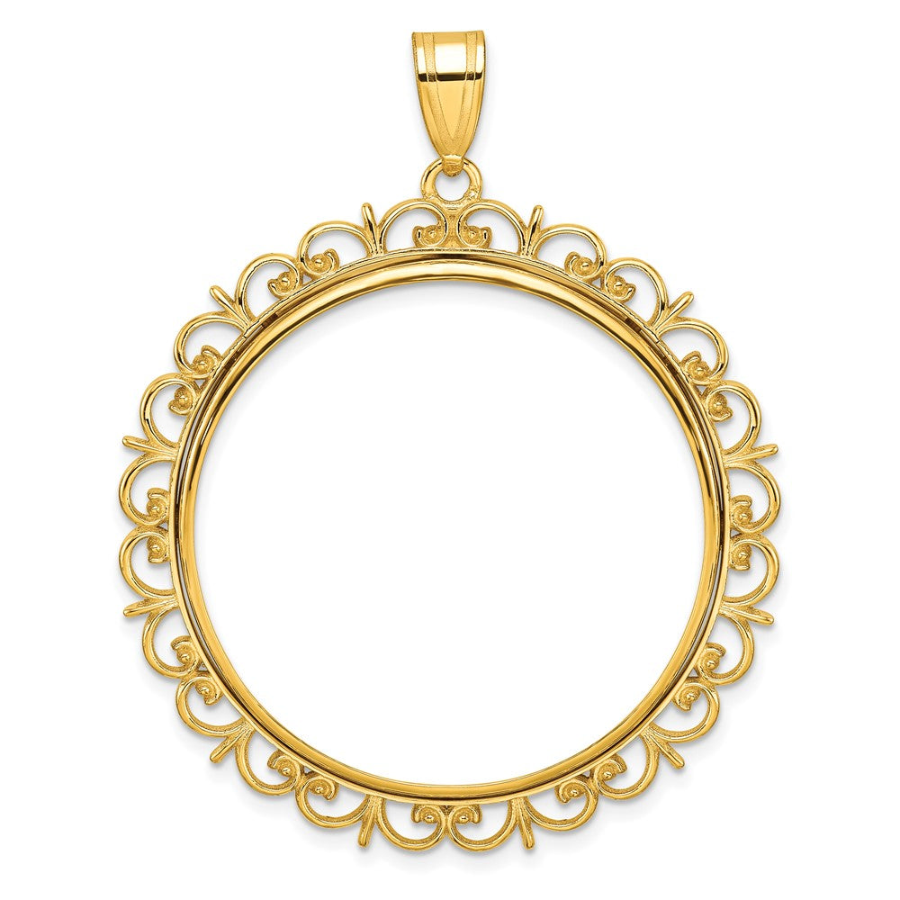 14k Polished Fancy 32.7mm Prong Coin Bezel Pendant