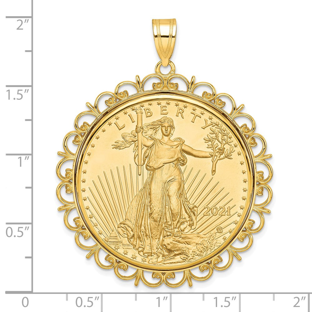 14k Polished Fancy Mounted 1oz AM Eagle Prong Coin Bezel Pendant