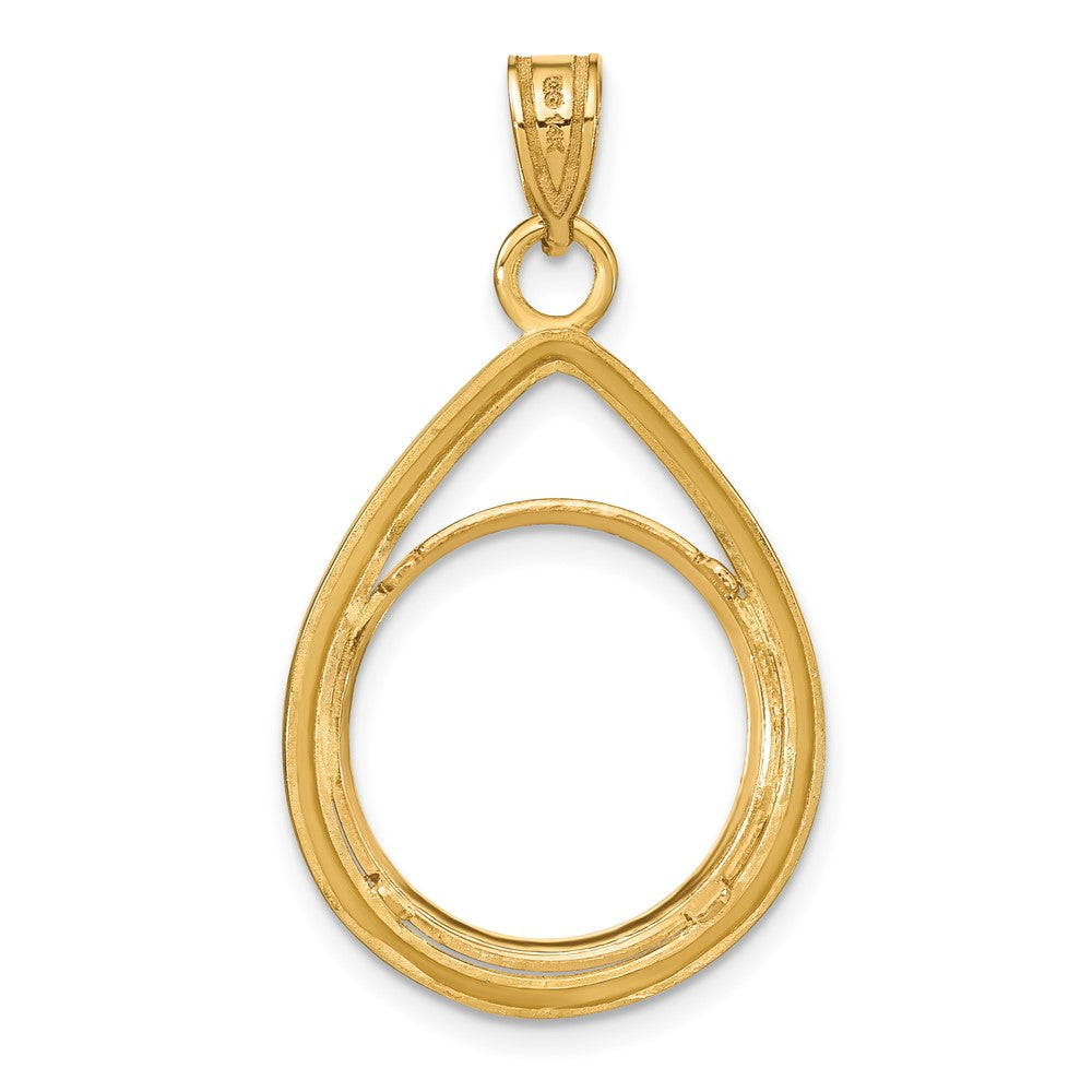 14k Polished D/C Lightweight Teardrop 16.5mm Prong Coin Bezel Pendant