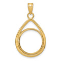 14k Polished D/C Lightweight Teardrop 16.5mm Prong Coin Bezel Pendant