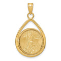 14ky 1/10oz Mounted American Eagle Coin Diamond-cut Bezel Tear Drop Pendant