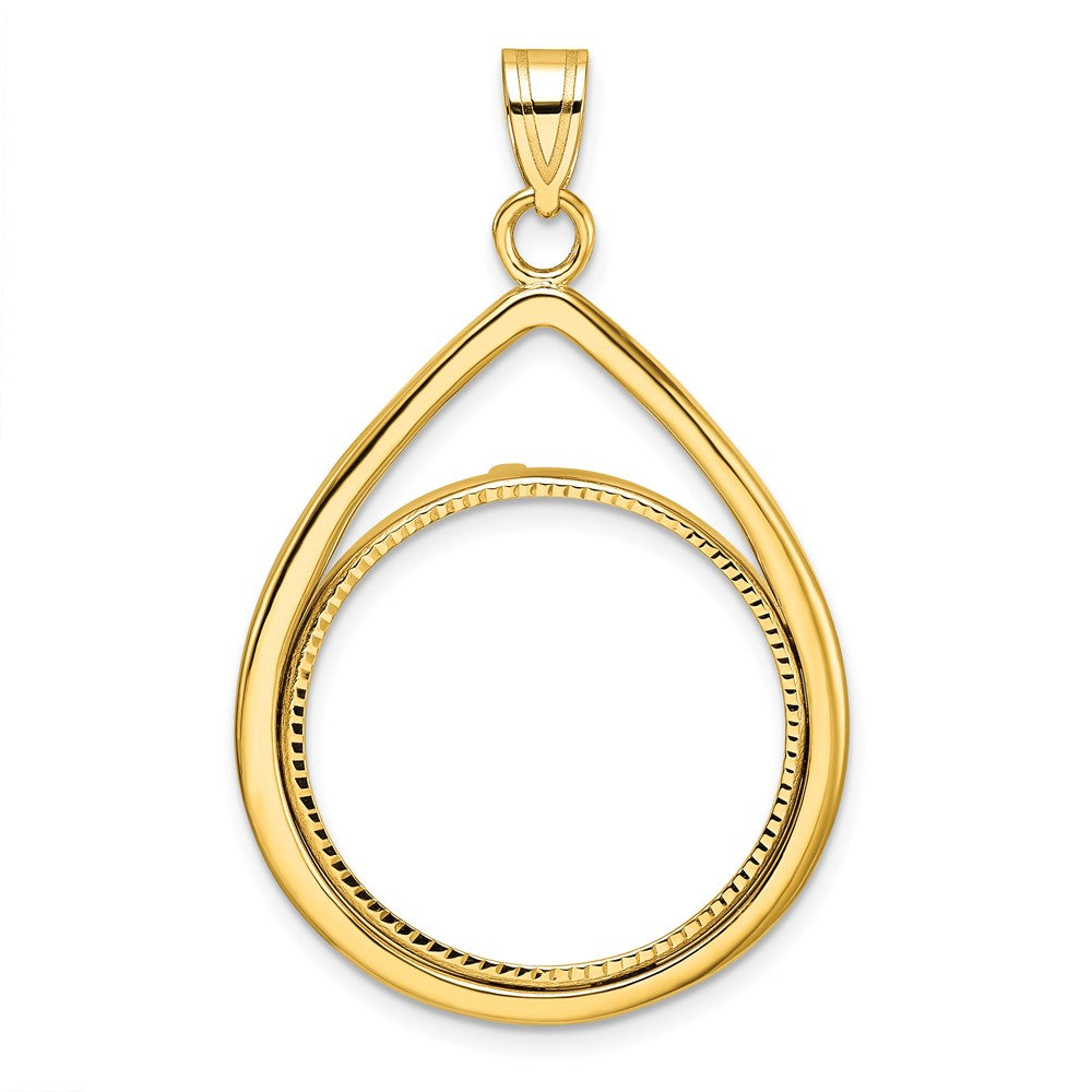 14k Polished D/C Lightweight Teardrop 22.0mm Prong Coin Bezel Pendant