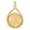 14ky 1/4oz Mounted American Eagle Coin Diamond-cut Bezel Tear Drop Pendant