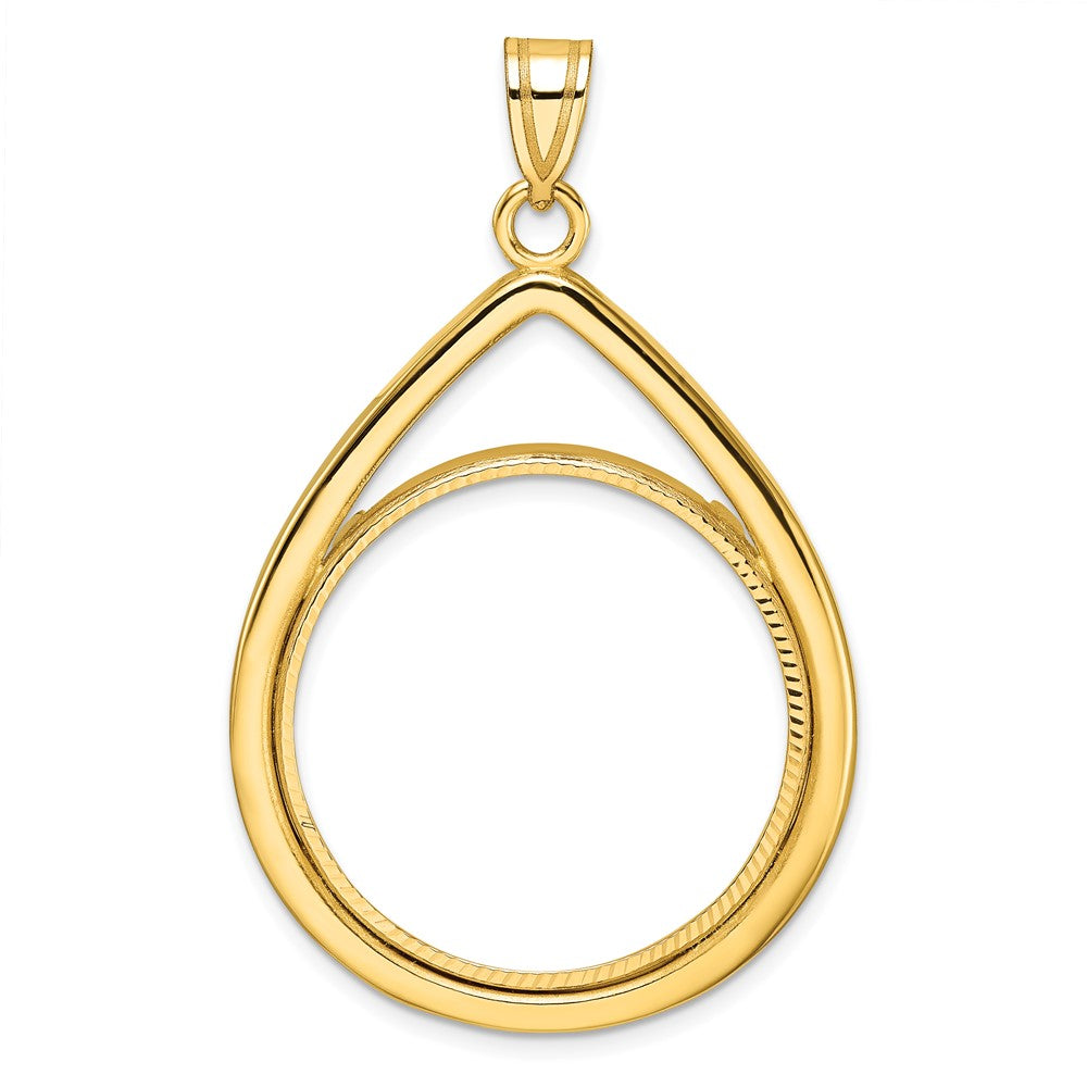 14k Polished D/C Lightweight Teardrop 27.0mm Prong Coin Bezel Pendant