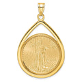 14ky 1/2oz Mounted American Eagle Coin Diamond-cut Bezel Tear Drop Pendant