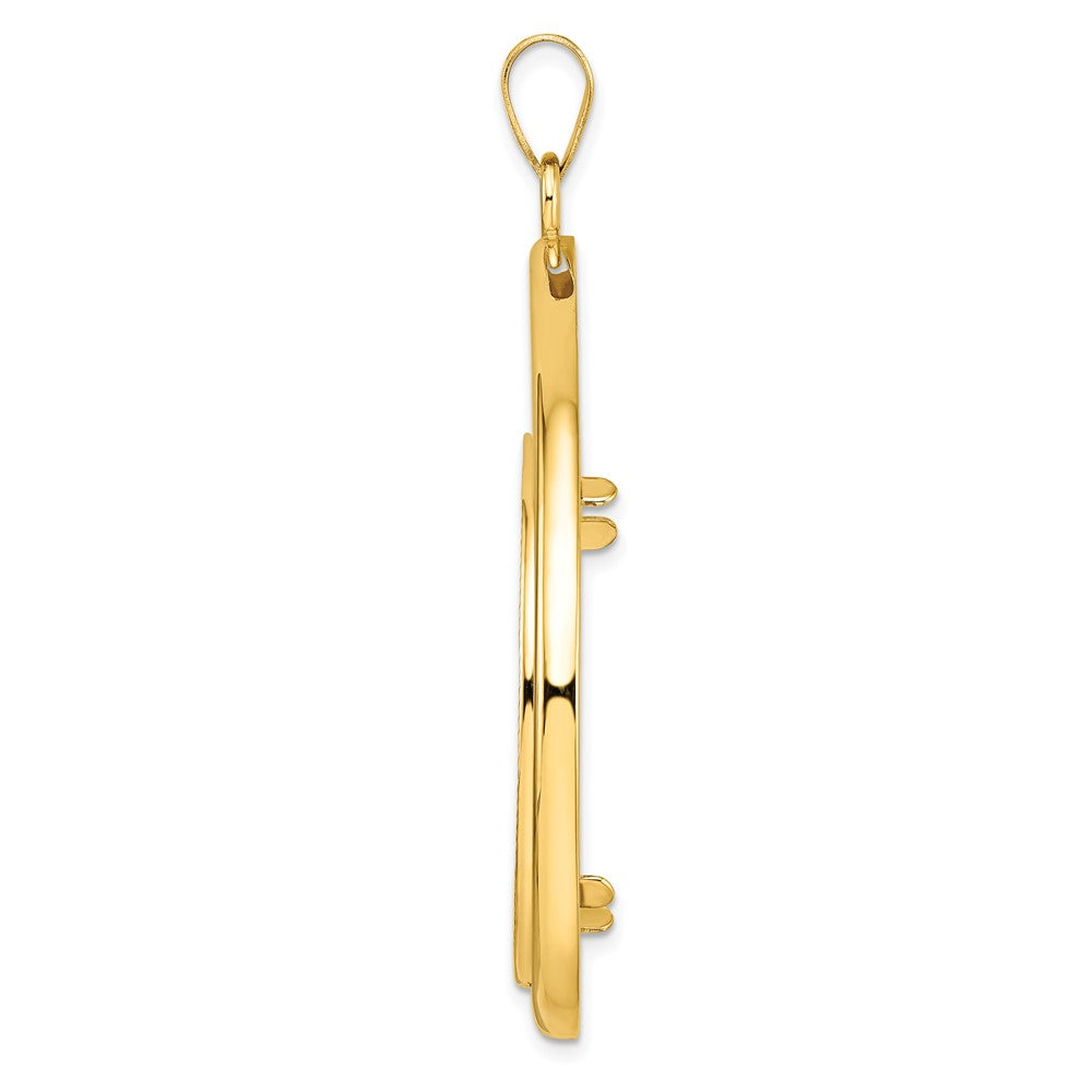 14k Polished D/C Lightweight Teardrop 32.7mm Prong Coin Bezel Pendant