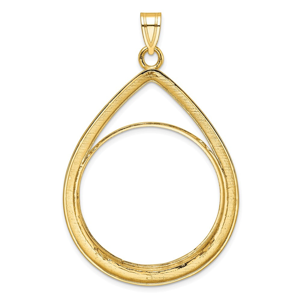 14k Polished D/C Lightweight Teardrop 32.7mm Prong Coin Bezel Pendant