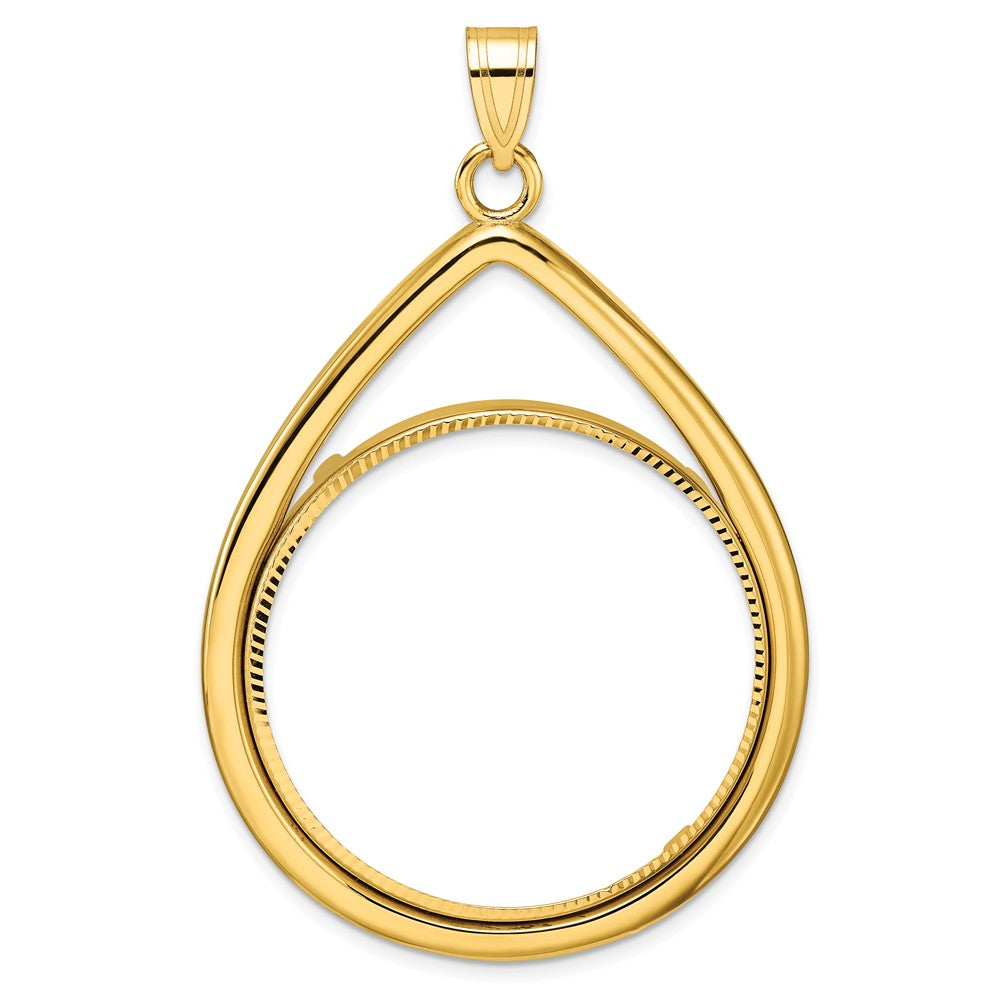 14k Polished D/C Lightweight Teardrop 32.7mm Prong Coin Bezel Pendant