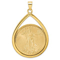 14ky 1oz Mounted American Eagle Coin Diamond-cut Bezel Tear Drop Pendant