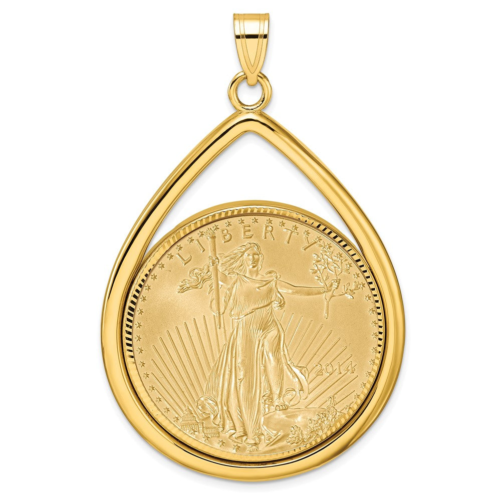 14ky 1oz Mounted American Eagle Coin Diamond-cut Bezel Tear Drop Pendant