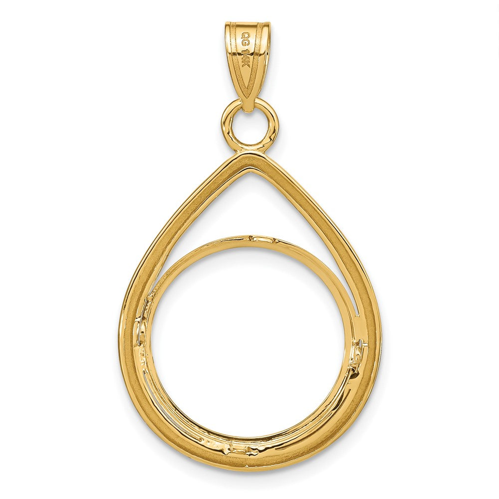 14k Polished Lightweight Teardrop 16.5mm Prong Coin Bezel Pendant