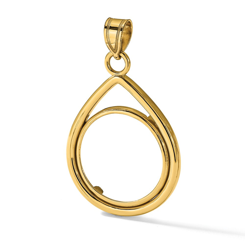 14k Polished Lightweight Teardrop 16.5mm Prong Coin Bezel Pendant