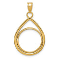14k Polished Lightweight Teardrop 16.5mm Prong Coin Bezel Pendant