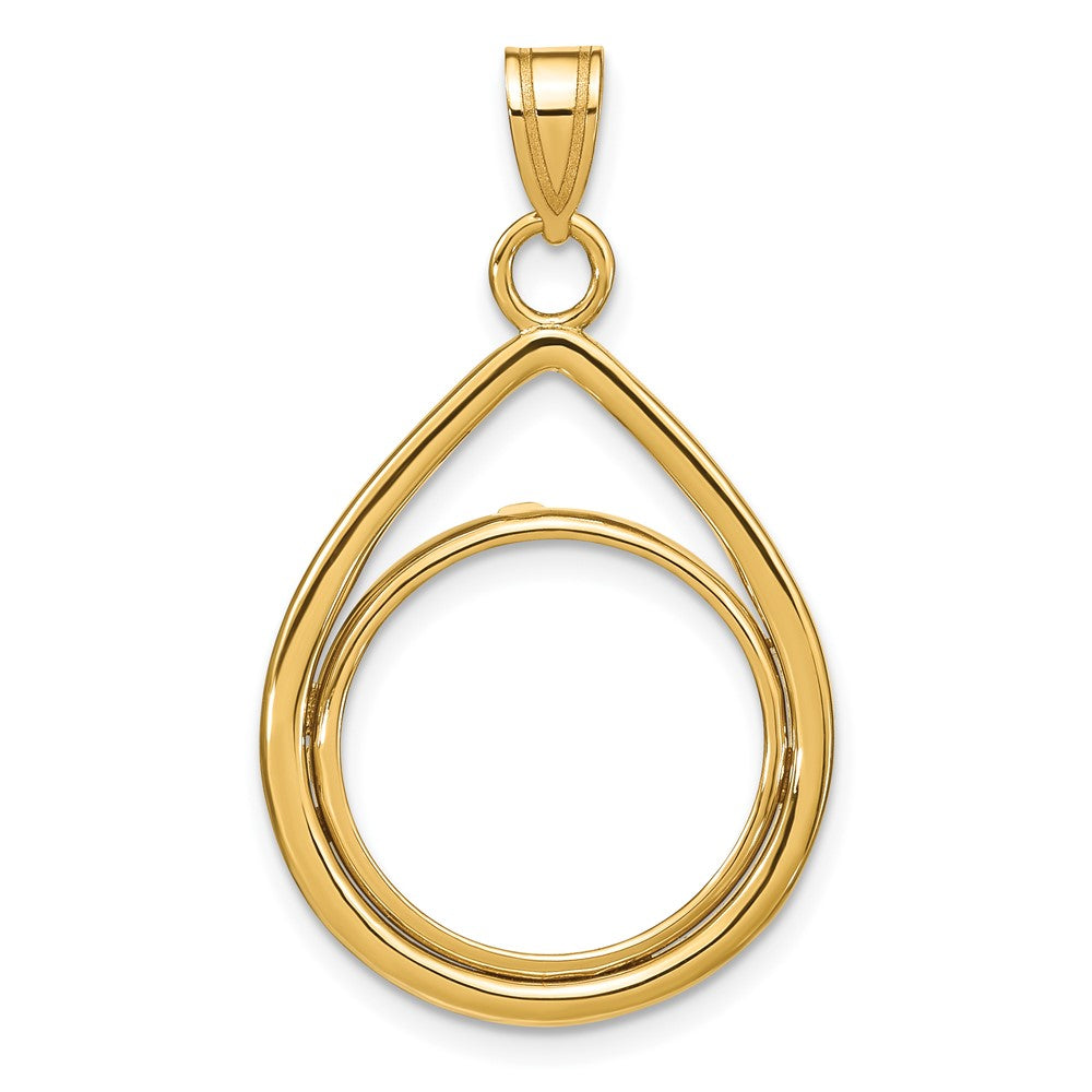 14k Polished Lightweight Teardrop 16.5mm Prong Coin Bezel Pendant
