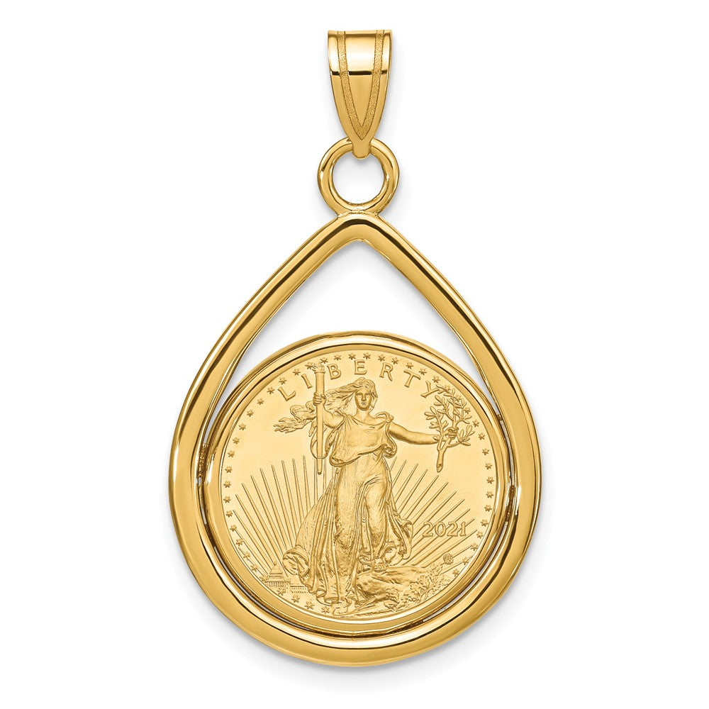 14k Teardrop Mounted 1/10oz AM Eagle Prong Coin Bezel Pendant