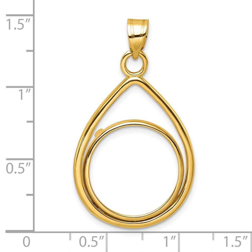 14k Polished Lightweight Teardrop 18.0mm Prong Coin Bezel Pendant