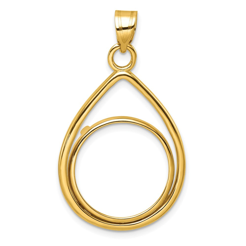 14k Polished Lightweight Teardrop 18.0mm Prong Coin Bezel Pendant