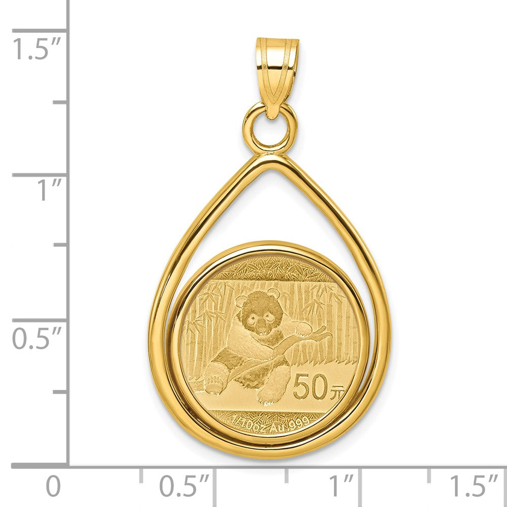 14k Polished Teardrop Mounted 1/10oz Panda Prong Coin Bezel Pendant