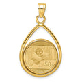 14k Polished Teardrop Mounted 1/10oz Panda Prong Coin Bezel Pendant