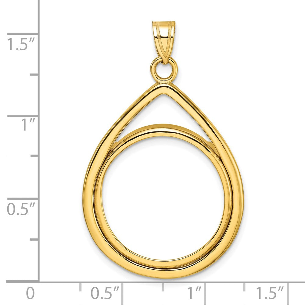 14k Polished Lightweight Teardrop 22.0mm Prong Coin Bezel Pendant