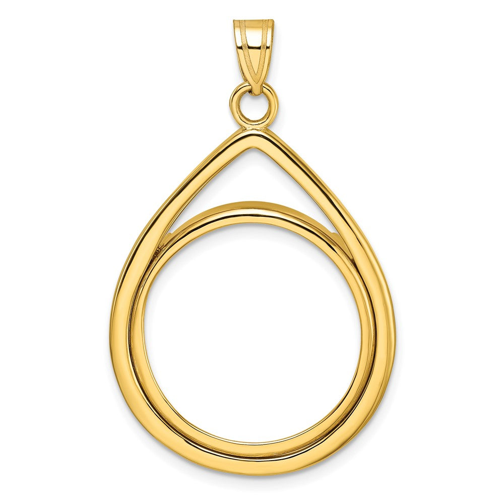 14k Polished Lightweight Teardrop 22.0mm Prong Coin Bezel Pendant