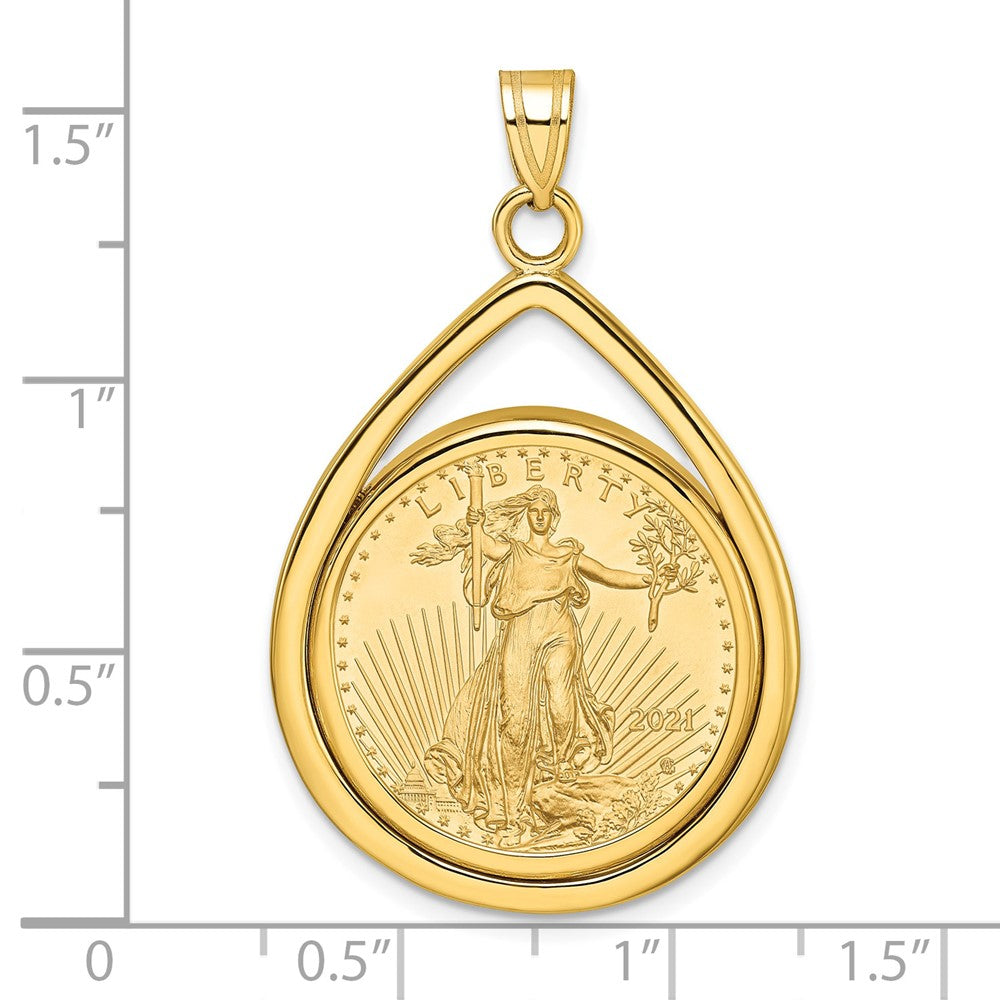 14k Polished Teardrop Mounted 1/4oz AM Eagle Prong Coin Bezel Pendant