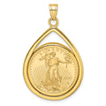 14k Polished Teardrop Mounted 1/4oz AM Eagle Prong Coin Bezel Pendant