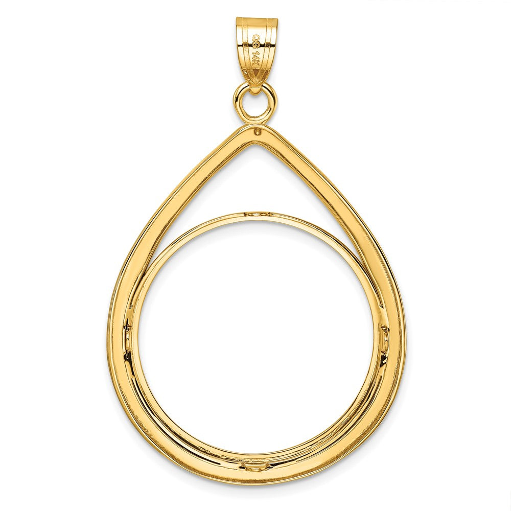 14k Polished Lightweight Teardrop 27.0mm Prong Coin Bezel Pendant