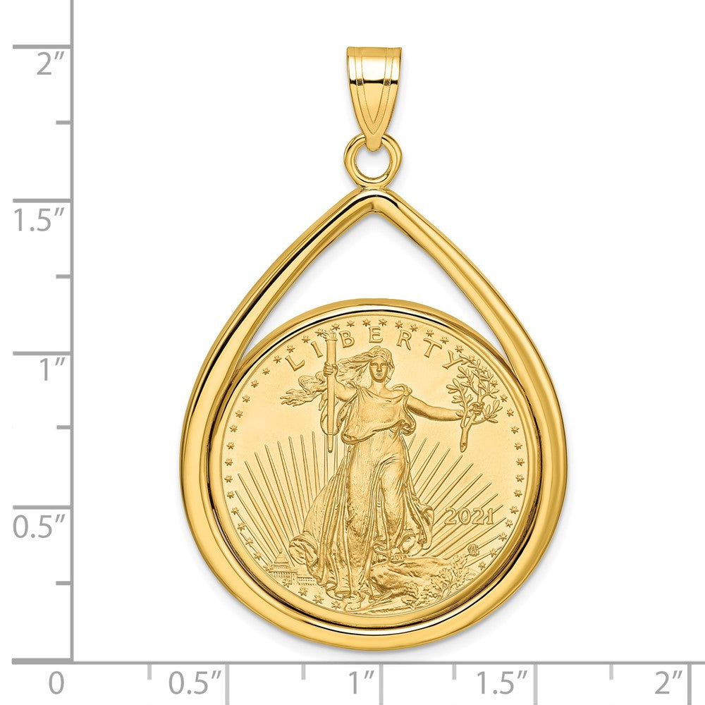 14k Polished Teardrop Mounted 1/2oz AM Eagle Prong Coin Bezel Pendant