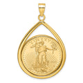 14k Polished Teardrop Mounted 1/2oz AM Eagle Prong Coin Bezel Pendant