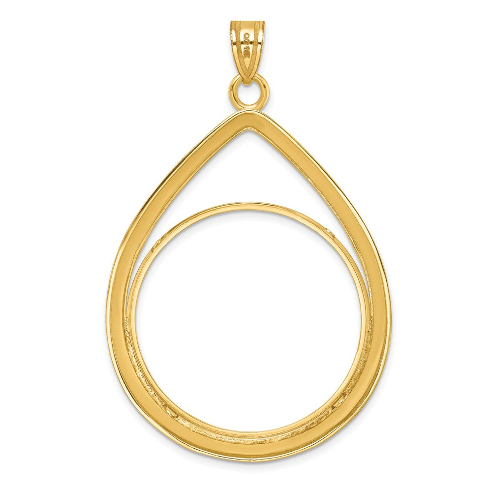 14k Polished Lightweight Teardrop 32.0mm Prong Coin Bezel Pendant