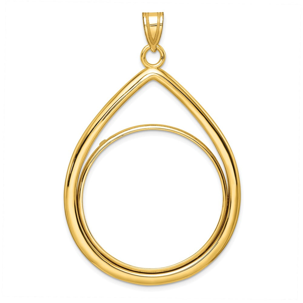 14k Polished Lightweight Teardrop 32.0mm Prong Coin Bezel Pendant