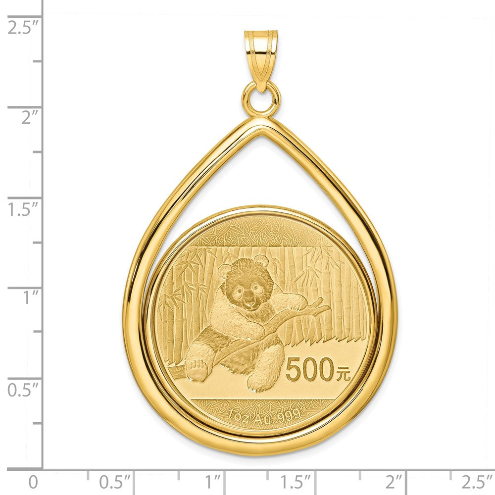 14k Polished Teardrop Mounted 1oz Panda Prong Coin Bezel Pendant