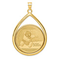 14k Polished Teardrop Mounted 1oz Panda Prong Coin Bezel Pendant