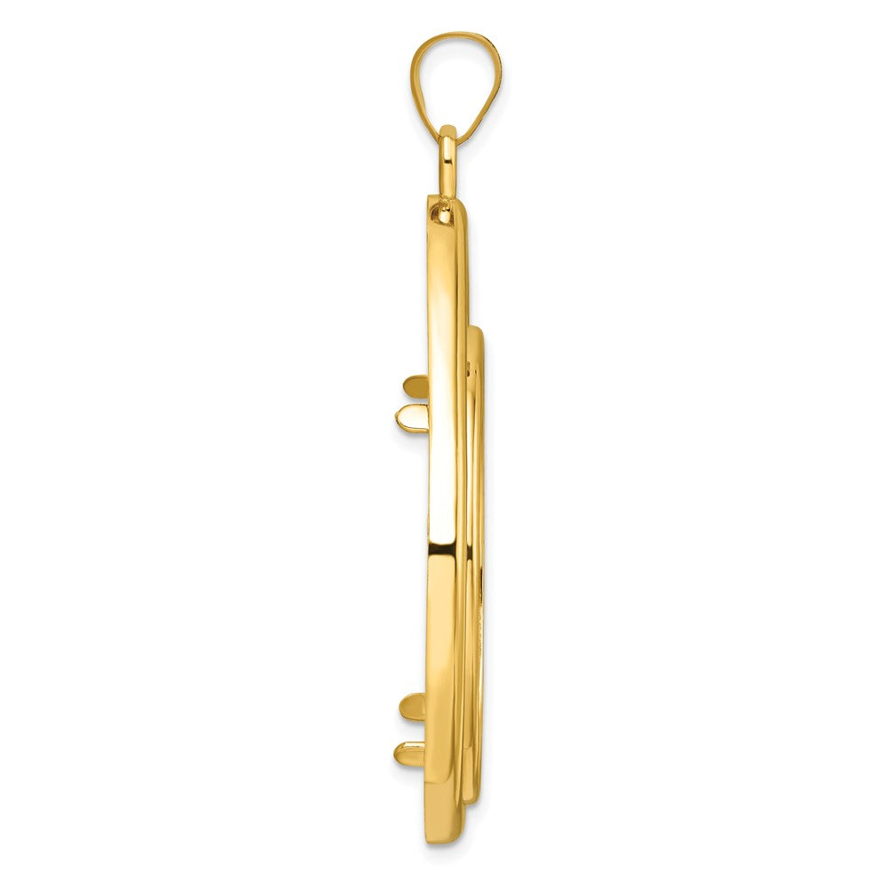 14k Polished Lightweight Teardrop 32.7mm Prong Coin Bezel Pendant
