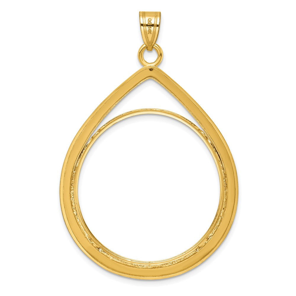 14k Polished Lightweight Teardrop 32.7mm Prong Coin Bezel Pendant