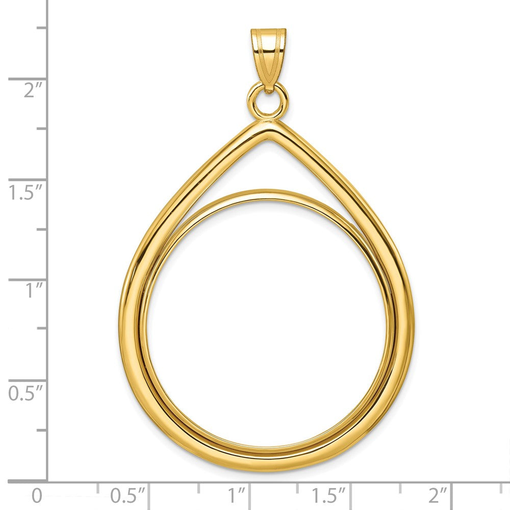 14k Polished Lightweight Teardrop 32.7mm Prong Coin Bezel Pendant