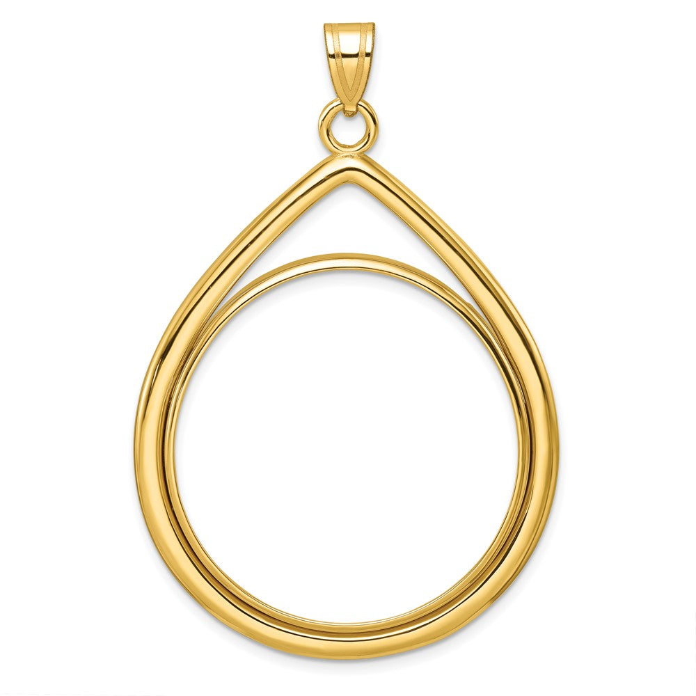 14k Polished Lightweight Teardrop 32.7mm Prong Coin Bezel Pendant