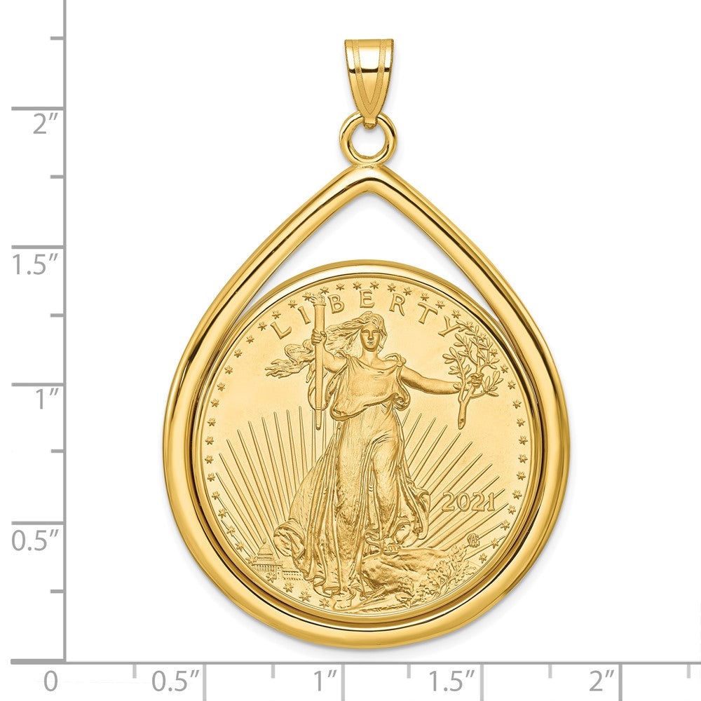 14k Polished Teardrop Mounted 1oz AM Eagle Prong Coin Bezel Pendant