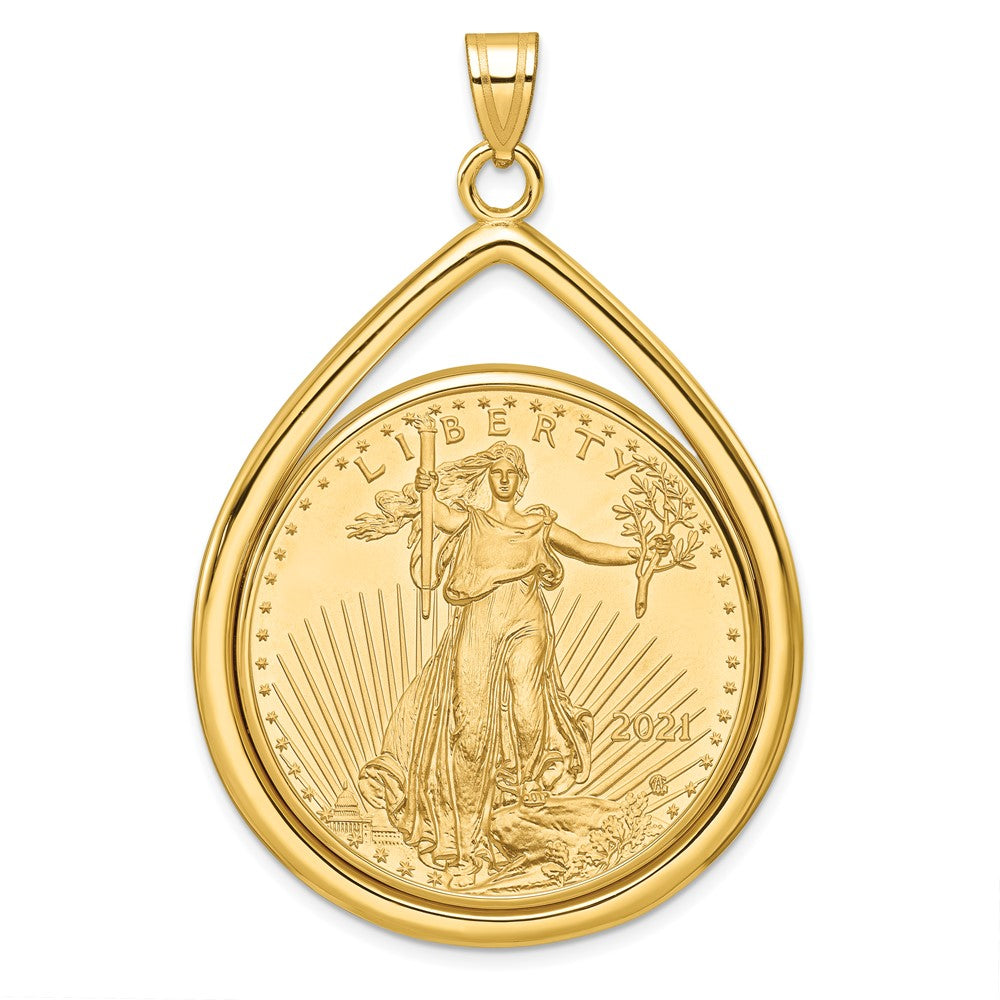 14k Polished Teardrop Mounted 1oz AM Eagle Prong Coin Bezel Pendant