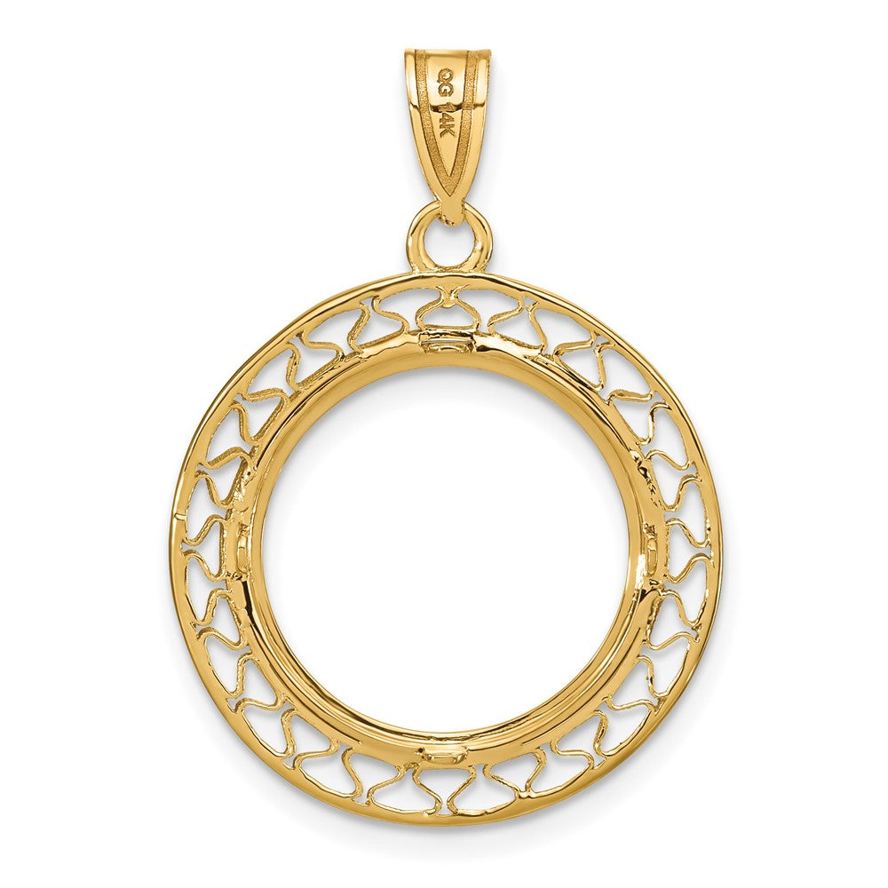 14k Polished & Diamond-cut Fancy Wire 16.5mm Prong Coin Bezel Pendant