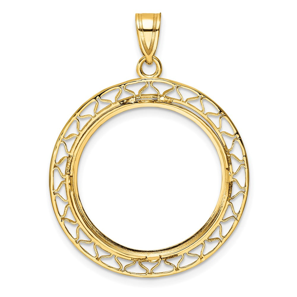 14k Polished & Diamond-cut Fancy Wire 22.0mm Prong Coin Bezel Pendant