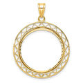 14k Polished & Diamond-cut Fancy Wire 22.0mm Prong Coin Bezel Pendant