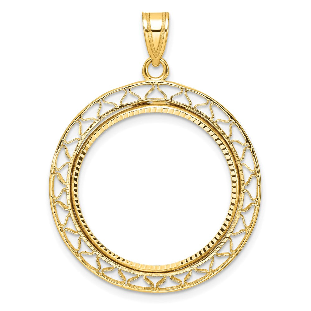 14k Polished & Diamond-cut Fancy Wire 22.0mm Prong Coin Bezel Pendant