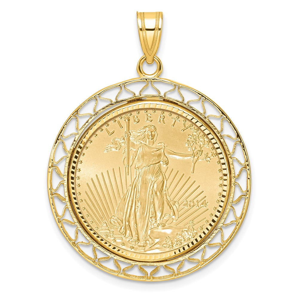 14ky 1/4oz Mounted American Eagle Coin Fancy Wire Polished Bezel Pendant