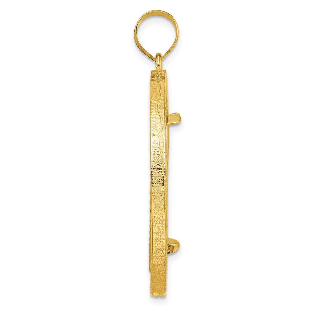14k Polished & Diamond-cut Fancy Wire 27.0mm Prong Coin Bezel Pendant