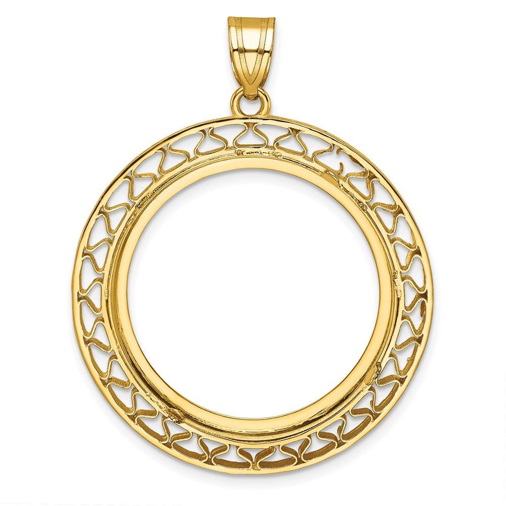 14k Polished & Diamond-cut Fancy Wire 27.0mm Prong Coin Bezel Pendant