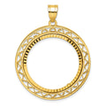 14k Polished & Diamond-cut Fancy Wire 27.0mm Prong Coin Bezel Pendant